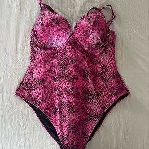 ASOS Pink and Black Snake Print One Piece Swimsuit
